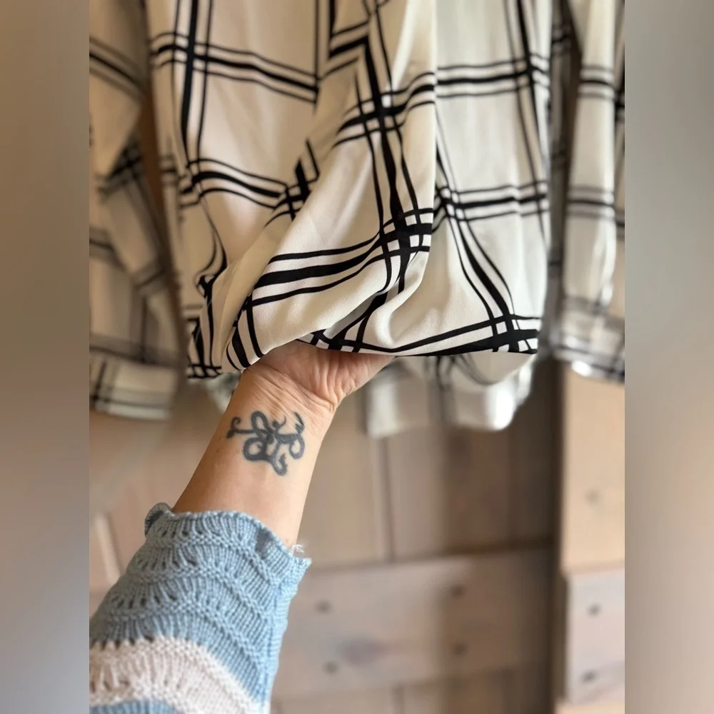 Pure Sugar Windowpane Plaid Cross Front Blouse - Picture 6 of 7